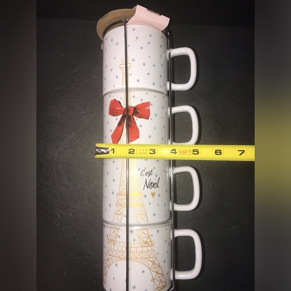 Stacking  Eiffel Tower Coffee Mug Set of 4 with Silver Metal Rack Carly & Rose - Picture 7 of 9